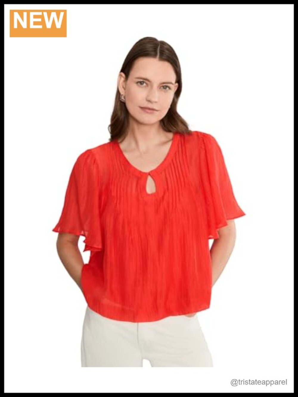 Vince Camuto Front Cutout Flutter Sleeve Blouse Tencel